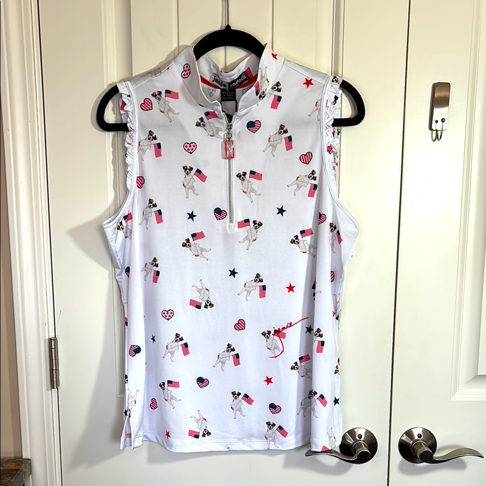 Jamie Sadock Flags & Pups SPF50 Sleeveless Golf Tank Top Size XL NWT